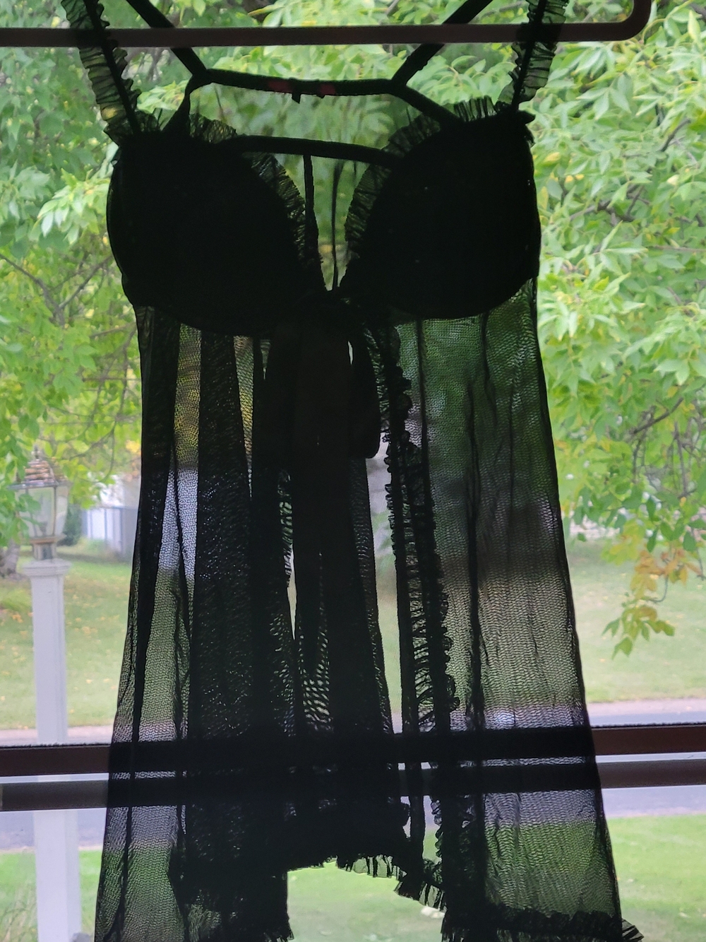 Betsey Johnson Black Sheer Ruffled Babydoll Chemise
